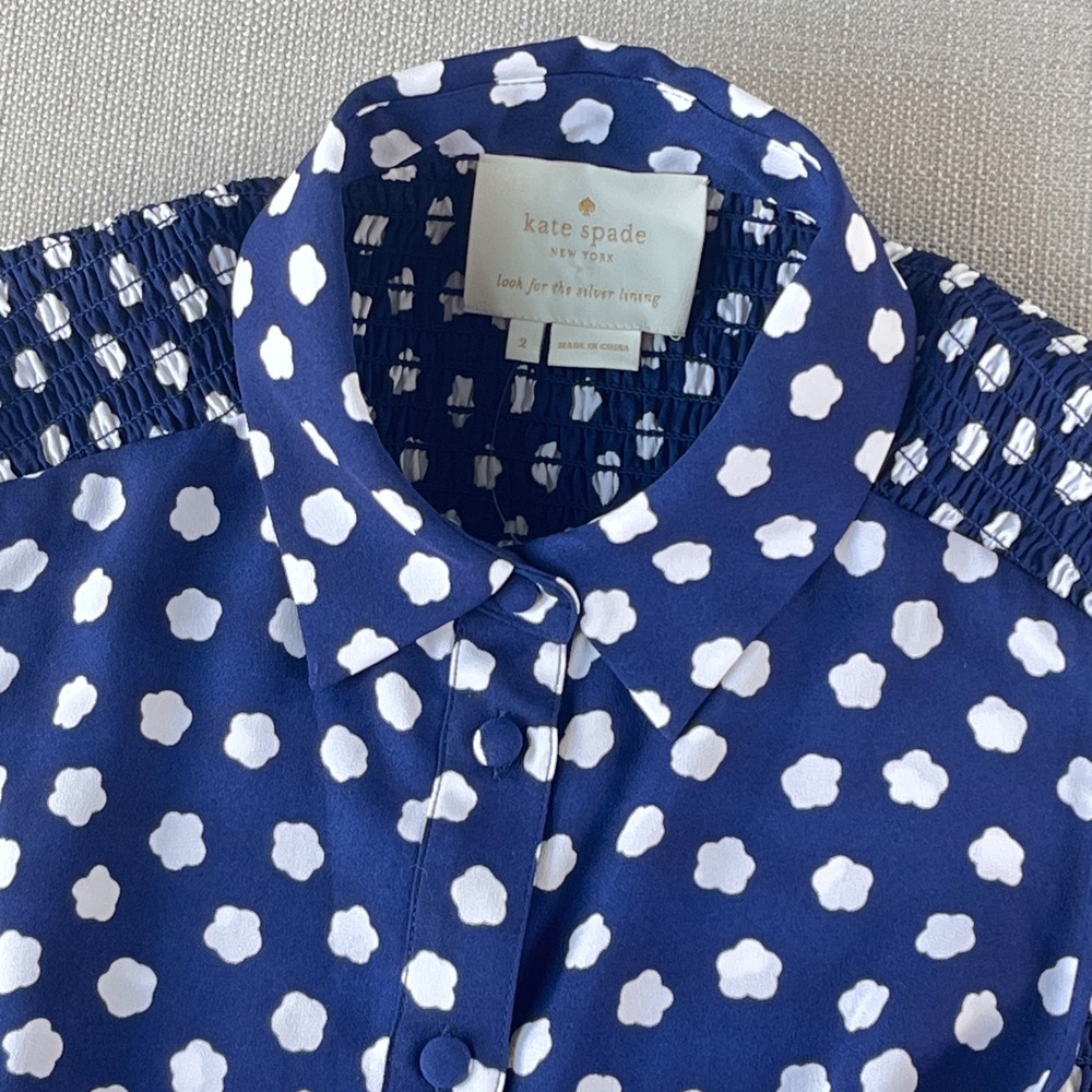 Kate Spade Cloud Dot Midi Dress Womens Size 2 Blue Cali Dreaming OUMU1081 - Picture 3 of 14